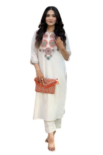 Women's Cotton Trending Straight Kurta with Pants and Dupatta Set