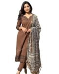 Women's Cotton Trending Straight Kurta with Pants and Dupatta Set