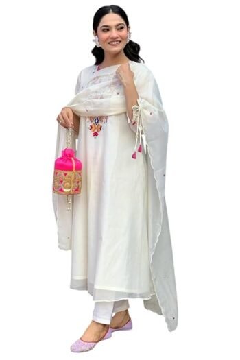 Women's Cotton Trending Straight Kurta with Pants and Dupatta Set