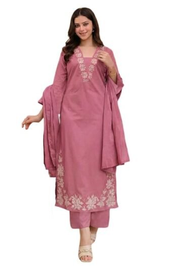 Women's Cotton Trending Straight Kurta with Pants and Dupatta Set