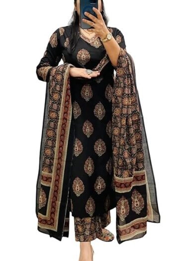Women's Cotton Trending Straight Kurta with Pants and Dupatta Set