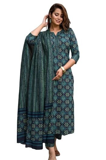 Women's Cotton Trending Straight Kurta with Pants and Dupatta Set