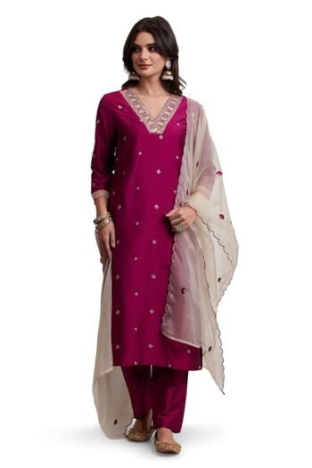 Women's Cotton Trending Straight Kurta with Pants and Dupatta Set