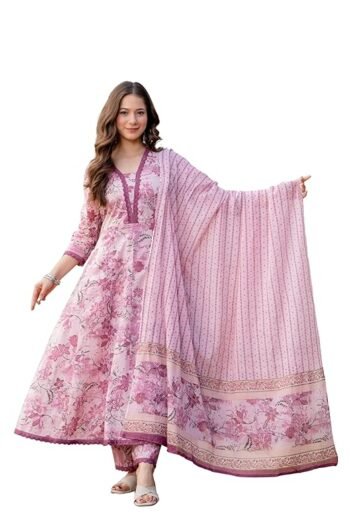 Women's Cotton Trending Straight Kurta with Pants and Dupatta Set
