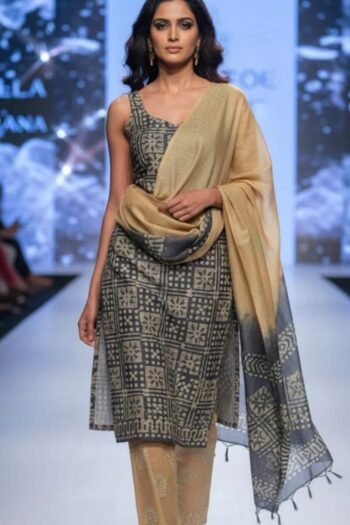 Bhagalpuri khadi dupion batik printed suit