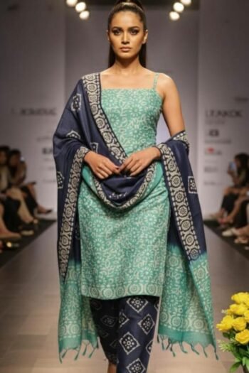 Bhagalpuri khadi dupion batik printed suit