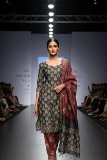 Bhagalpuri khadi dupion batik printed suit