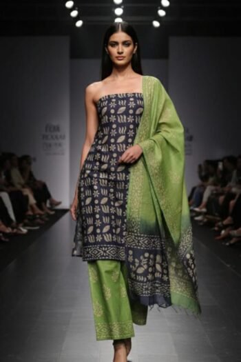 Bhagalpuri khadi dupion batik printed suit