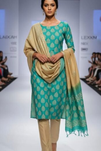 Bhagalpuri khadi dupion batik printed suit
