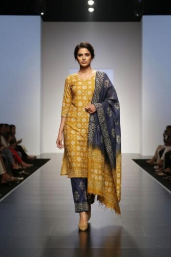 Bhagalpuri khadi dupion batik printed suit