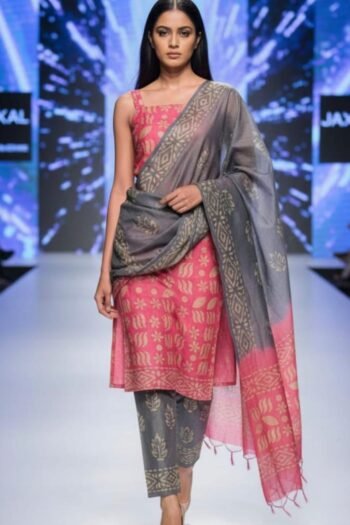 Bhagalpuri khadi dupion batik printed suit
