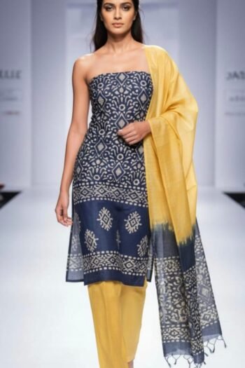 Bhagalpuri khadi dupion batik printed suit