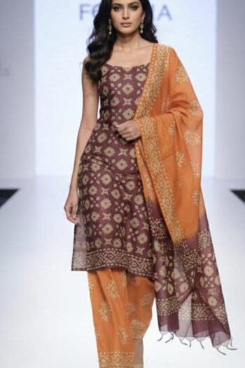 Bhagalpuri khadi dupion batik printed suit