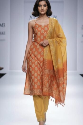 Bhagalpuri khadi dupion batik printed suit