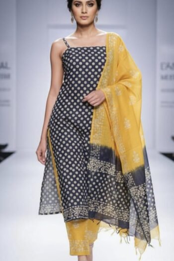Bhagalpuri khadi dupion batik printed suit