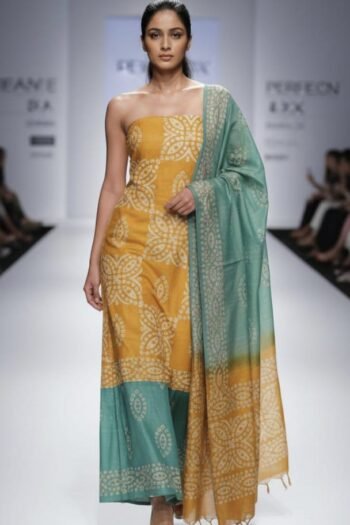 Bhagalpuri khadi dupion batik printed suit