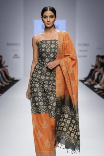 Bhagalpuri khadi dupion batik printed suit