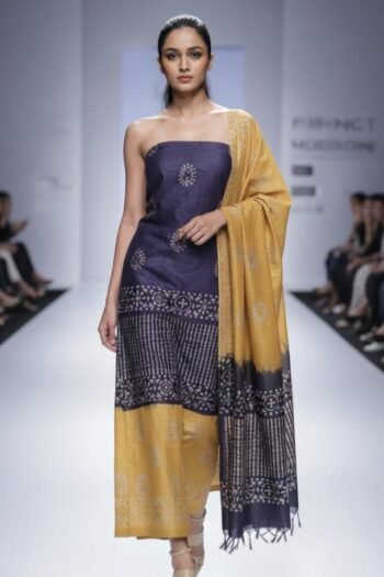 Bhagalpuri khadi dupion batik printed suit