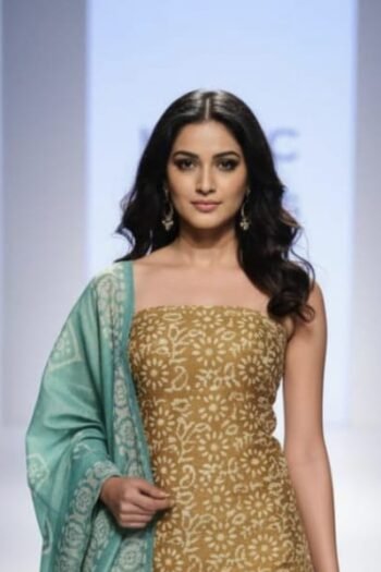 Bhagalpuri khadi dupion batik printed suit