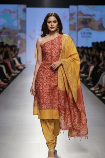 Bhagalpuri khadi dupion batik printed suit
