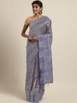 Purple & Yellow Floral Embroidered Silk Blend Saree