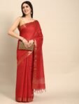 Red & Blue Woven Design Silk Blend Handloom Bhagalpuri Saree