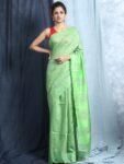 Women's Green Colored Saree with embroidery buti design